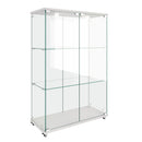 Modern Display Cabinet With LED Lights, Transparent Tempered Glass 2 Door Storage Case With 3 Shelves