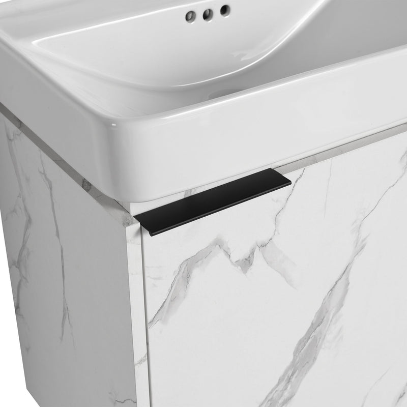 Wall Mounted Bathroom Vanity With Ceramic Sink And Storage Cabinet