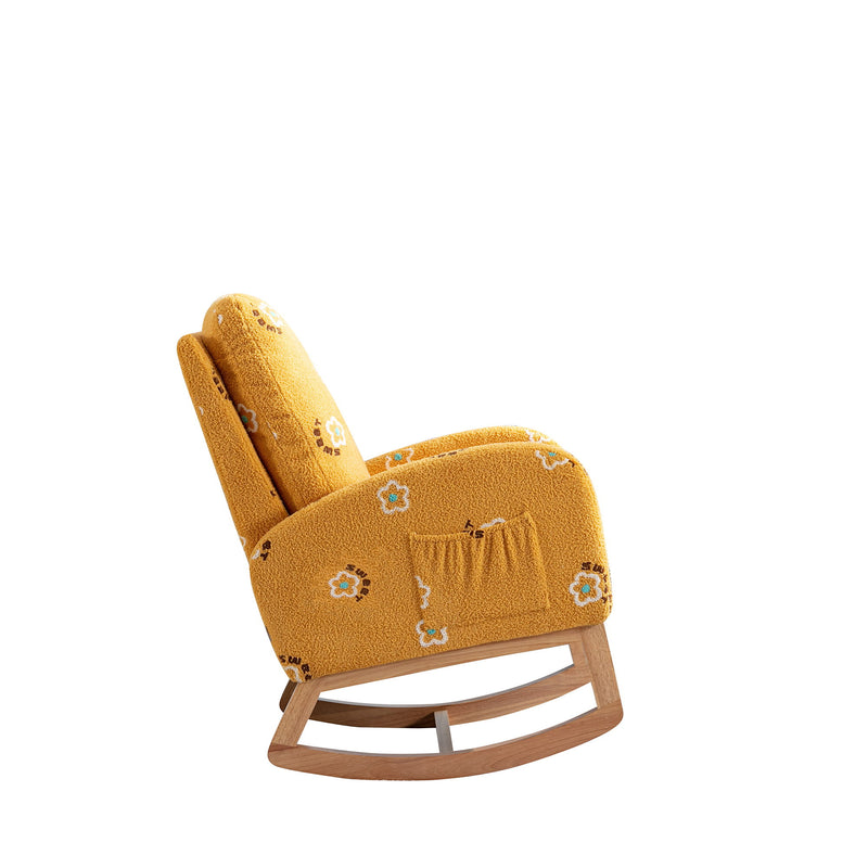 Modern Accent Rocker Armchair With Side Pocket, Upholstered High Back
