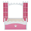 Castle Shaped Bed With Storage Shelf, Dreamy Platform Bed For Kids Bedroom