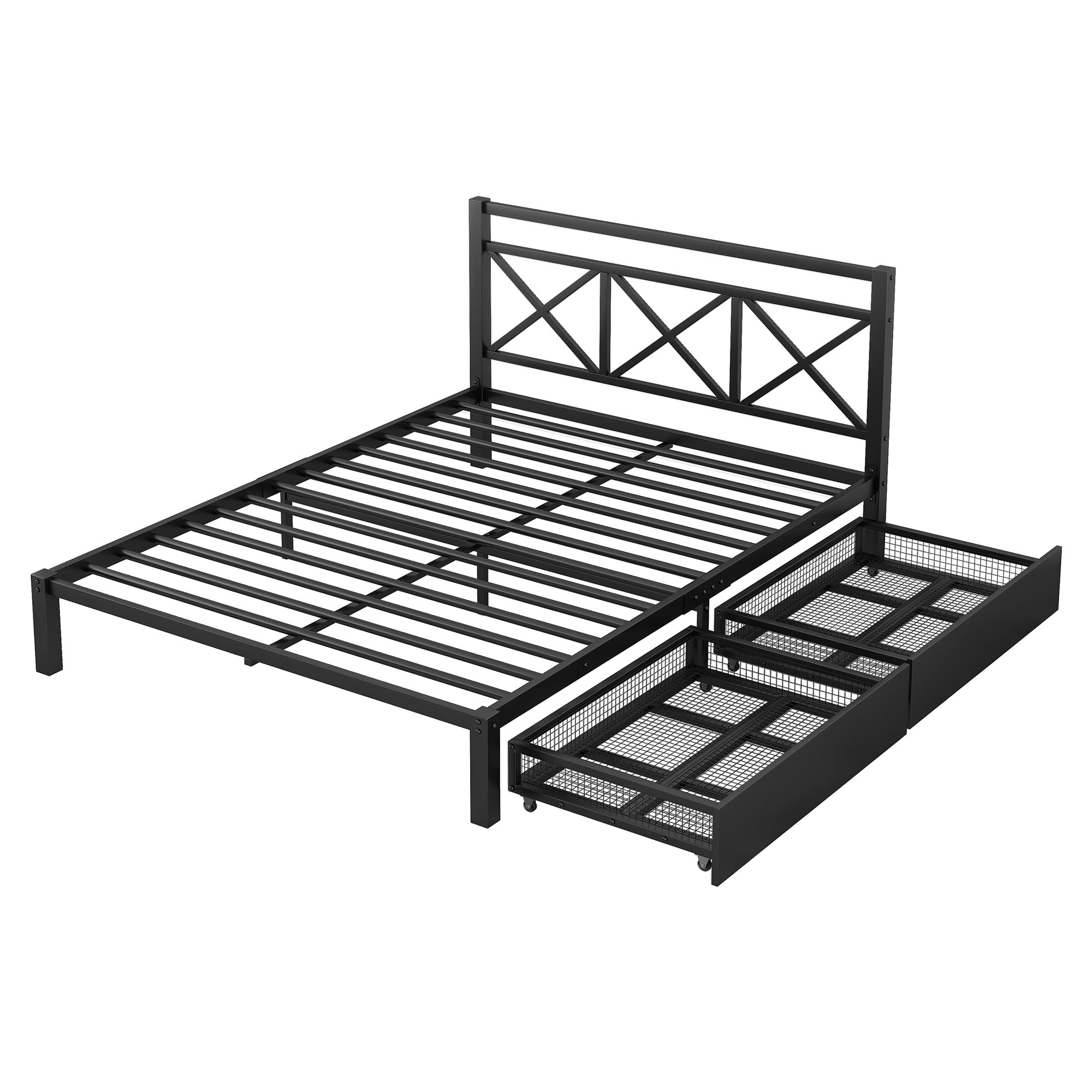 Metal Platform Bed with 2 Drawers, Queen (Black) - Atlantic Fine Furniture Melbourne FL