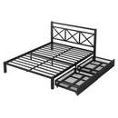 Metal Platform Bed with 2 Drawers, Queen (Black)