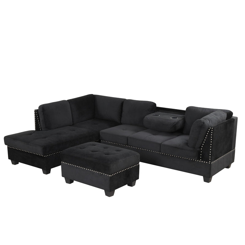 Reversible Sectional Sofa Space Saving With Storage Ottoman Rivet Ornament L-Shape Couch For Small Or Large Space Dorm Apartment