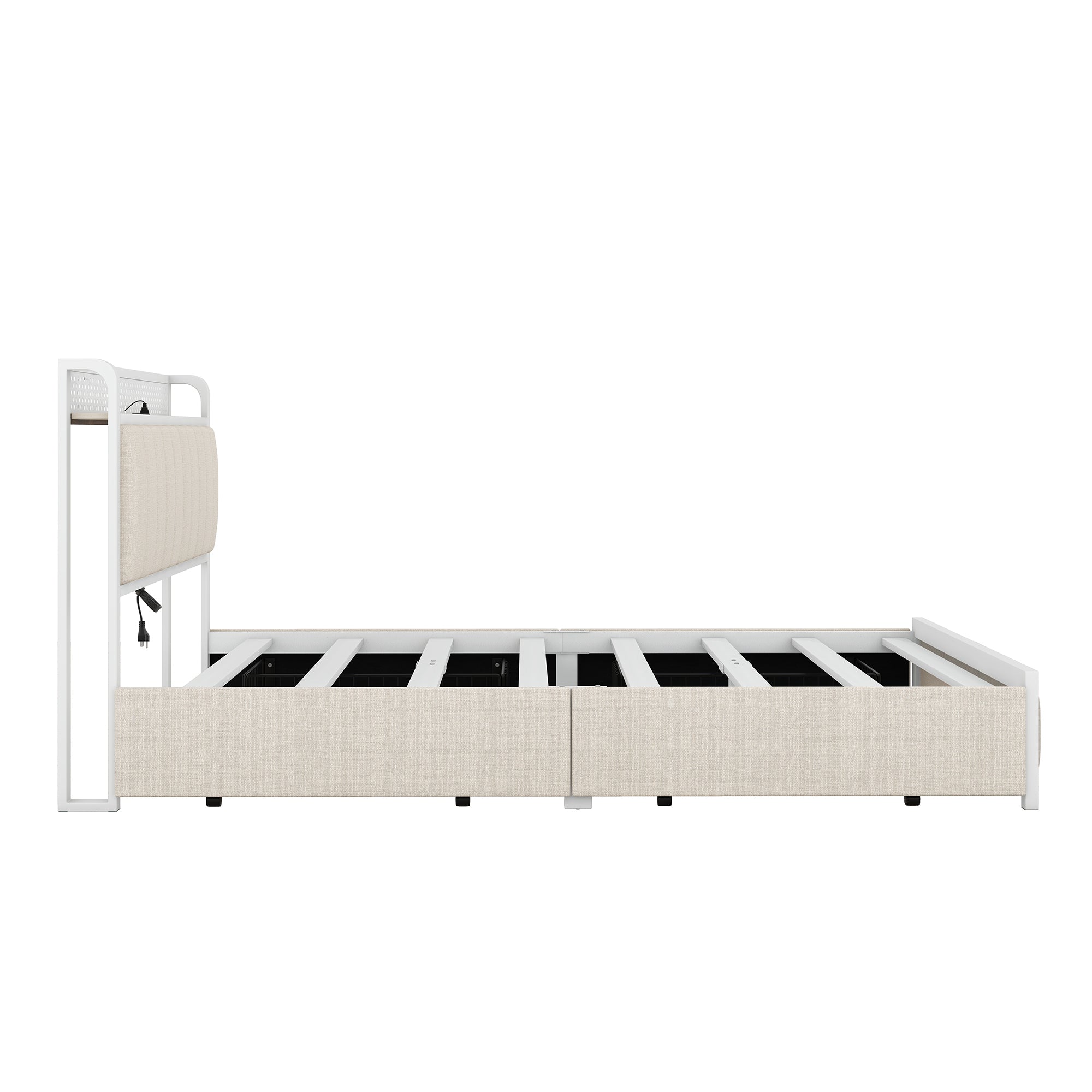 Queen Bed Frame with LED Headboard, Upholstered Bed with 4 Storage Drawers and USB Ports, Beige - Atlantic Fine Furniture Melbourne FL