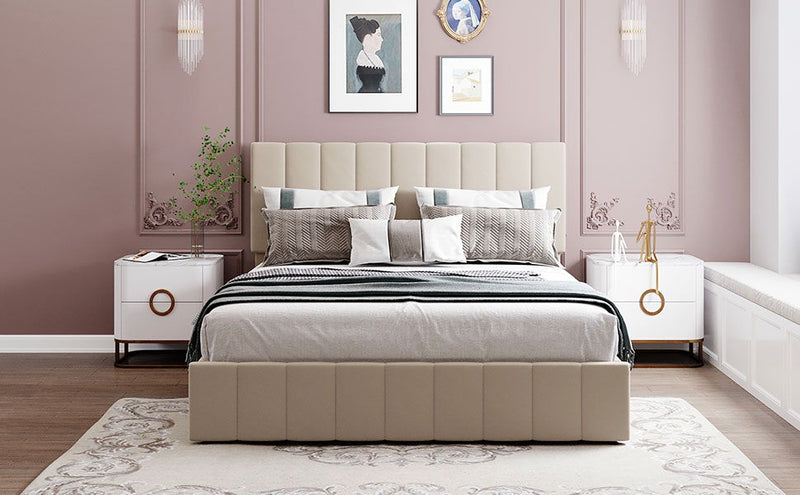 Elegant Upholstered Platform Bed With Hydraulic Storage System