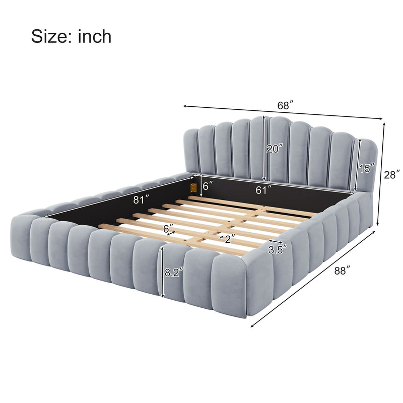 Floor Bed Frame Shell Shaped Headboard For Bedroom, No Box Spring Needed