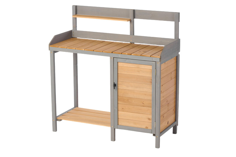 Outdoor Potting - Bench, Workstation Table With Cabinet For Backyard Garden Supplies - Brown / Gray