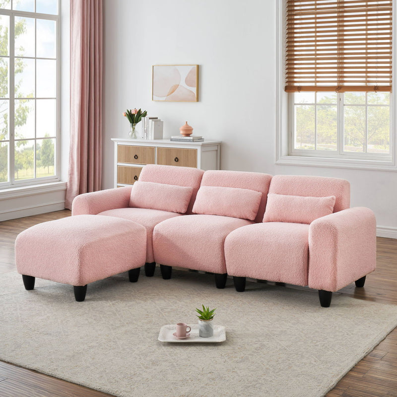 Teddy Fleece Creative Sofa Can Be Assembled Into A Two-Seater Sofa Plus A Single Couch With Three Waist Pillows To Perfectly Stretch Your Waist For Small Apartment Bedroom Spaces