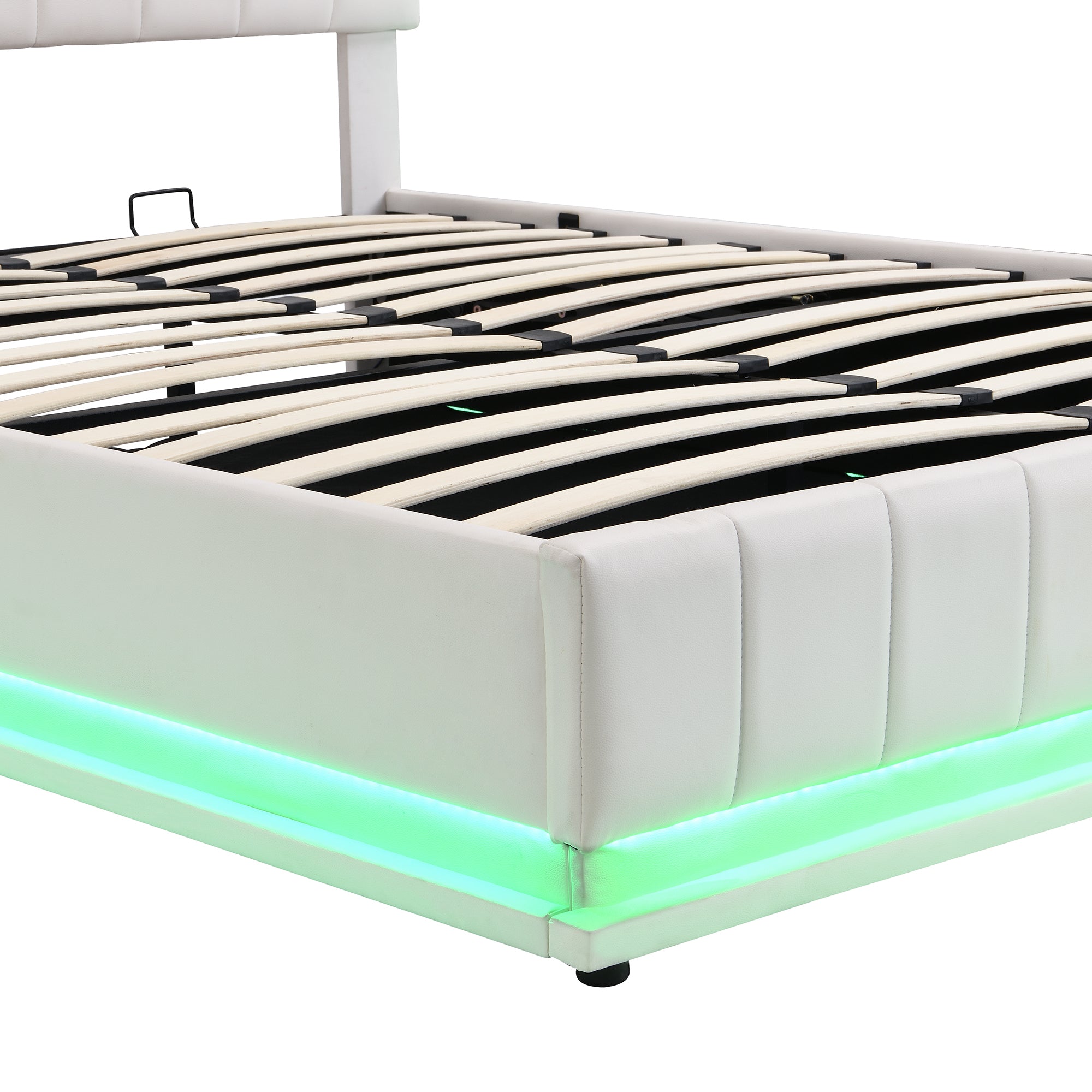 Queen Size Upholstered Bed with Hydraulic Storage System and LED Light, Modern Platform Bed with Sockets and USB Ports, White - Atlantic Fine Furniture Melbourne FL