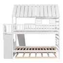 House Bunk Bed With Trundle, Storage Staircase, Roof And Window Design