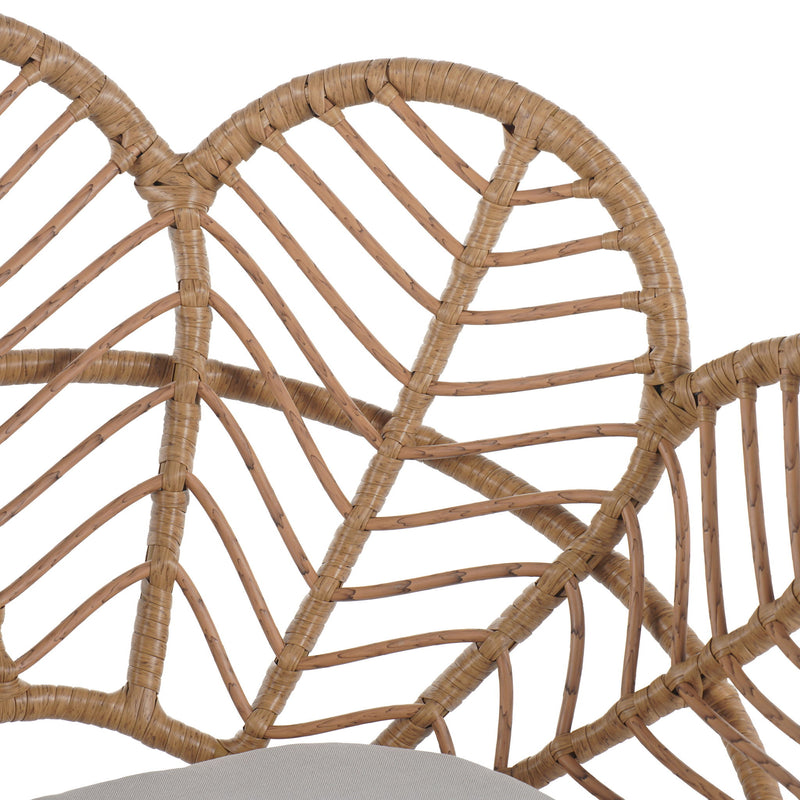 Kirk - Outdoor Wicker Peacock Shape Papasan Style Chair, Teak Finished Leg (Set of 2) - Beige / Light Brown / Light Teak