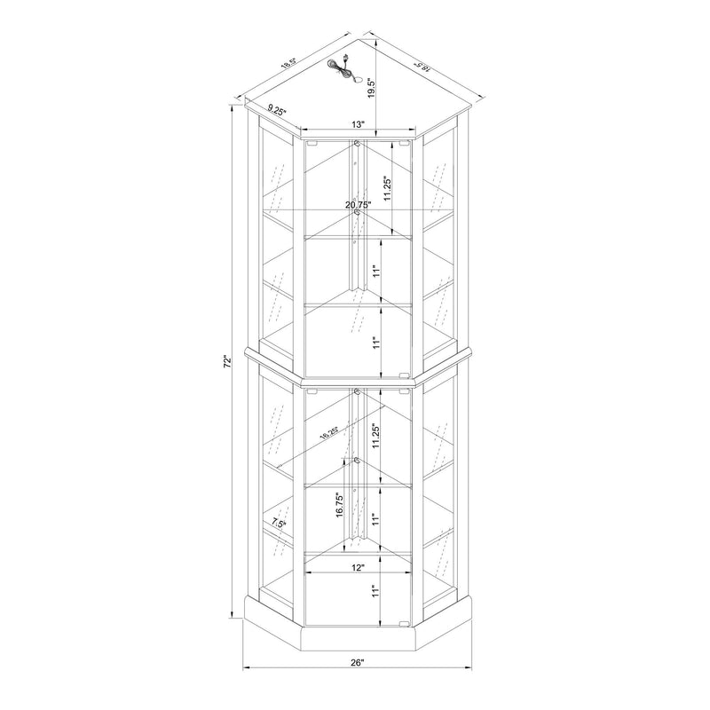 6 Shelf Corner Curio Display Cabinet With Lights, Mirrors And Adjustable Shelves (E26 Light Bulb Not Included)