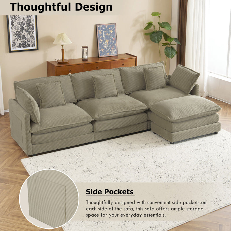 Modern Modular Sectional Sofa With Side Storage Pockets For Living Room
