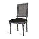 French Country Dining Chair With Rectangular Cane Backrest And Smooth Upholstered Seating