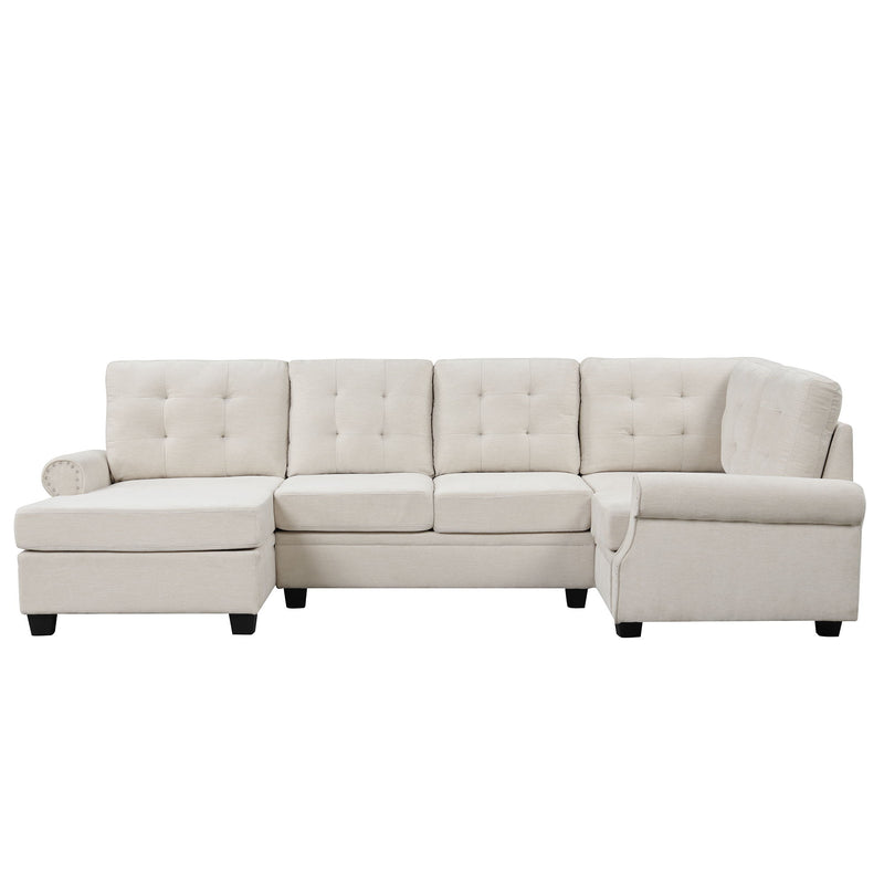 Modern U-Shaped Corner Sectional Sofa Upholstered Linen Sofa Couch For Living Room