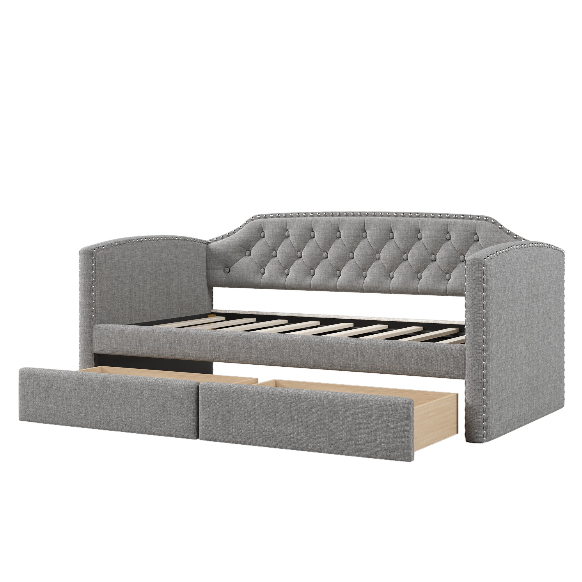 Twin Size Upholstered Daybed with Drawers for Guest Room, Small Bedroom, Study Room,Gray - Atlantic Fine Furniture Melbourne FL