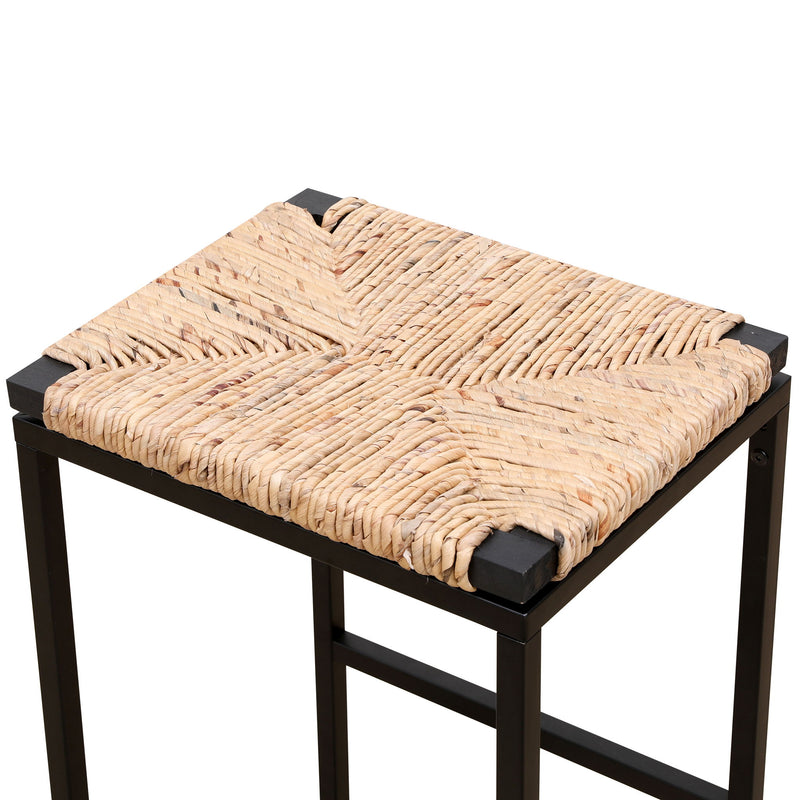 (Set of 2) Backless Water Hyacinth Woven Bar Stools With Footrest, Natural Finish, Metal Frame, 25" Height