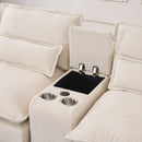 U Shaped Sofa With Console, Cupholders, USB Ports, 6 Seat, Bronzing Suede & Chenille