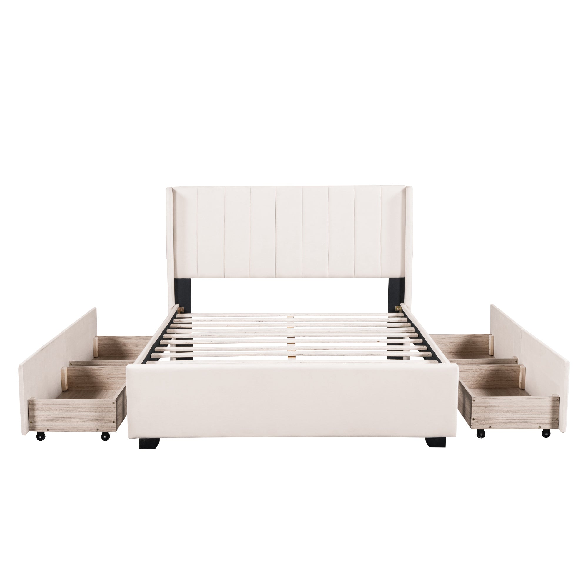 Full Size Upholstered Bed with 4 Drawers, Beige - Atlantic Fine Furniture Melbourne FL