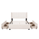 Full Size Upholstered Bed with 4 Drawers, Beige