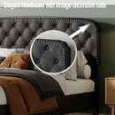 Queen size Adjustable Headboard with Fine Linen Upholstery and Button Tufting for Bedroom,  Wave Top  Dark Grey