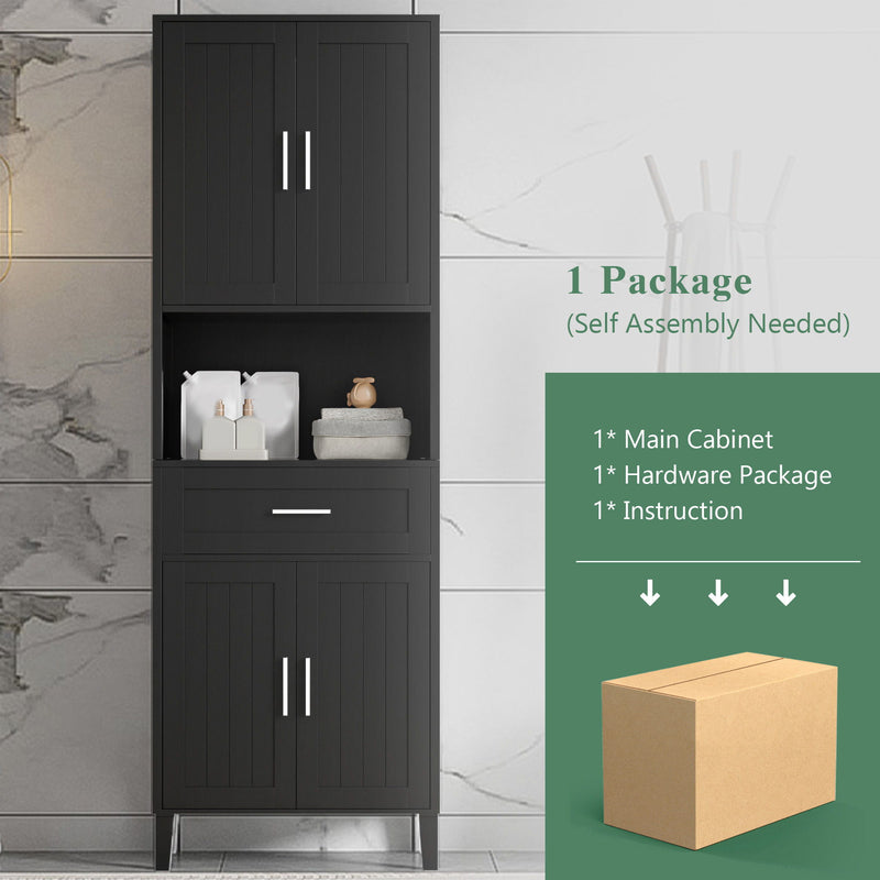 Freestanding Tall Bathroom Cabinet With Soft Close Doors And Adjustable Shelves - Black