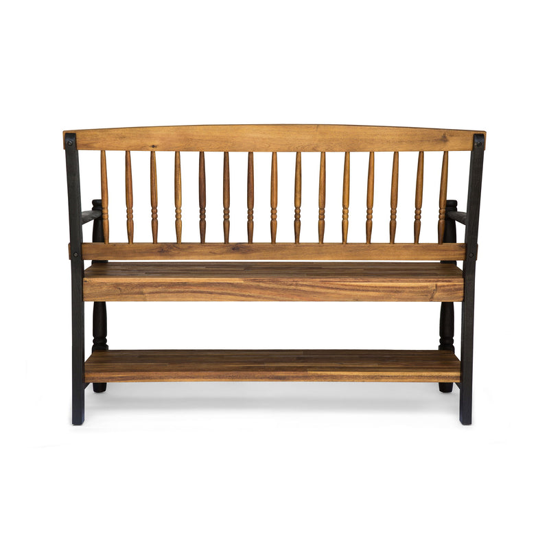 Slatted Bench With Built In Shelf