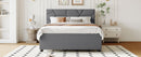 Full Size Upholstered Platform Bed with Brick Pattern Headboard, with Twin Size Trundle and 2 Drawers, Linen Fabric, Gray