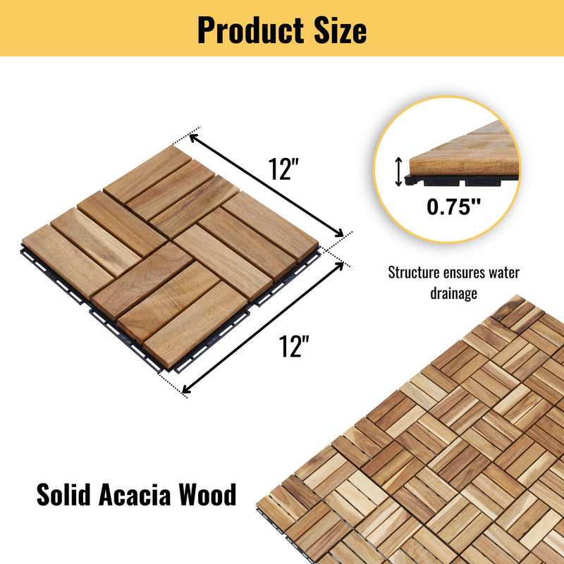 Interlocking Deck Tiles Checker Pattern, Square Acacia Hardwood Outdoor Flooring For Patio, Bancony, Pool Side