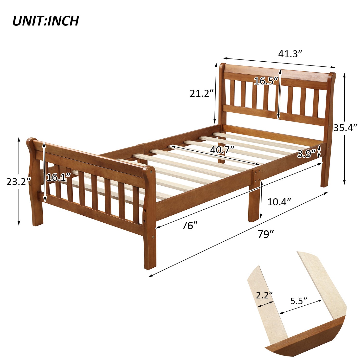 Wood Platform Bed Twin Bed Frame Panel Bed Mattress Foundation Sleigh Bed with Headboard/Footboard/Wood Slat Support - Atlantic Fine Furniture Melbourne FL