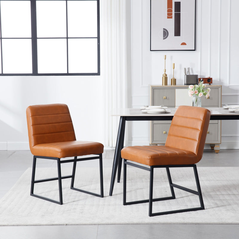 Upholstered Leather Dining Chairs (Set of 2) With Metal Legs, Mid-Century Modern Leisure Chairs For Kitchen Living Room Dining Room Bistro Coffee Shop