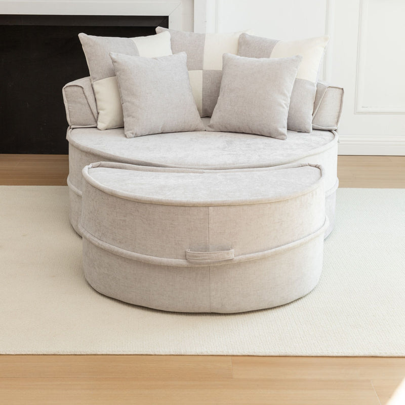 Modern Oversized Round Barrel Accent Chair With Ottoman