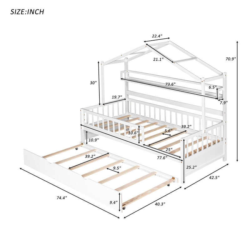 Playhouse Bed With Trundle, Kids Bed With Shelf