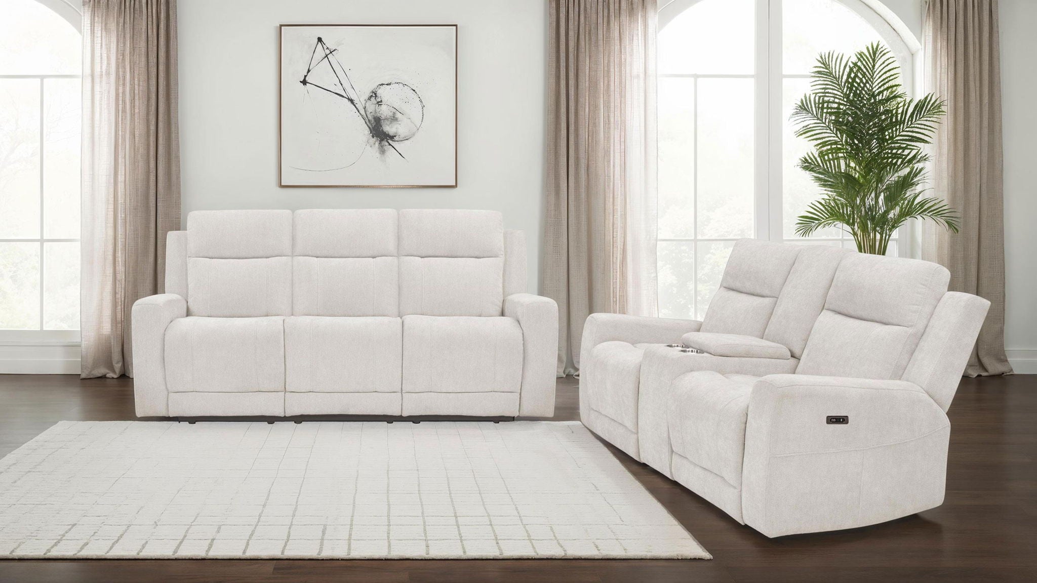 Kennett 2-piece Chenille Power Reclining Sofa Set Ivory