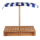 Kids Sandbox With Adjustable Cover, Sand Box With 2 Foldable Bench Seats, Outdoor Sandpit For Backyard Play - Light Brown
