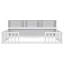 Twin Floor Bed with  Bedside Bookcase,Shelves,Guardrails,White