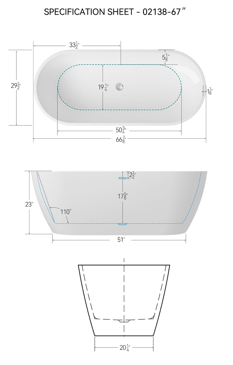 Acrylic Freestanding Soaking Bathtub With Classic Slotted Overflow And Toe-Tap Drain In Chrome, Cupc Certified.Easy To Install, 02138 - Glossy White