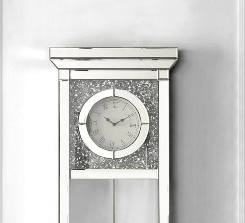 Noralie - Mirrored Faux Diamonds Wall Clock - Silver Gray