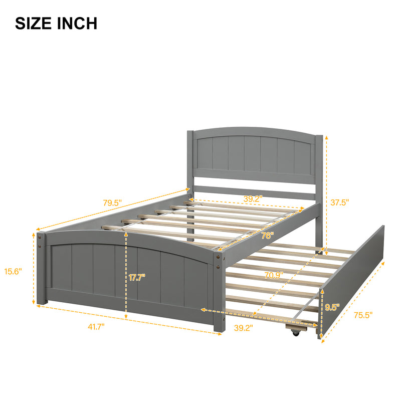 Twin size Platform Bed with Trundle, Gray