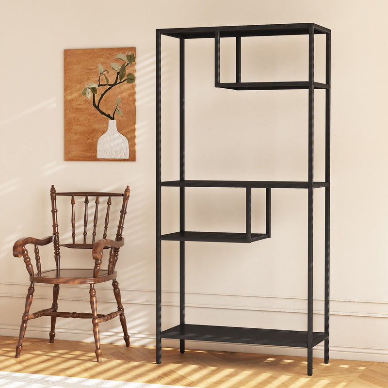 Modern Cube Storage Shelf With 4 Compartments & Metal Legs, Freestanding Organizer For Living Room, Bedroom, Home Office - Brushed Nickel