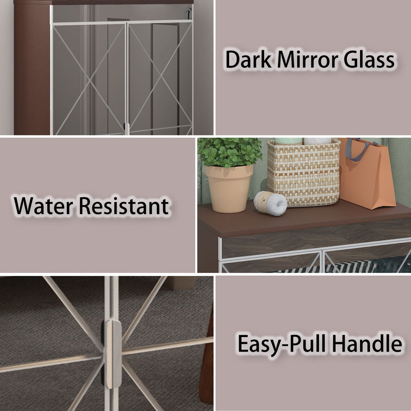 Elegant Decor Mirrored Shoe Cabinet With Edging Double Door Storage Cabinets Glass - Brown / Silver / Gray
