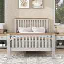 Country Style Concise Gray Solid Platform Bed with Oak Top, No Box Spring Needed, Full