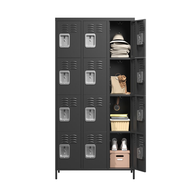 12 Door Lockers With Lock For Secure Storage - Black