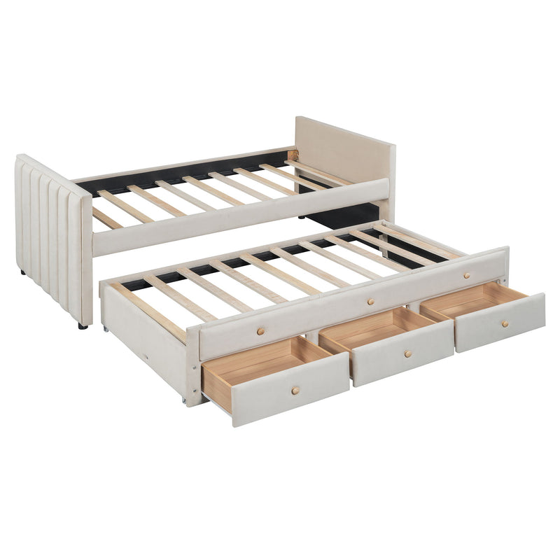 Upholstered Daybed With Trundle And Drawers