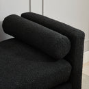 Elegant Upholstered Bench, Daybed, Ottoman With Wood Legs & 2 Bolster Pillows - Black Boucle