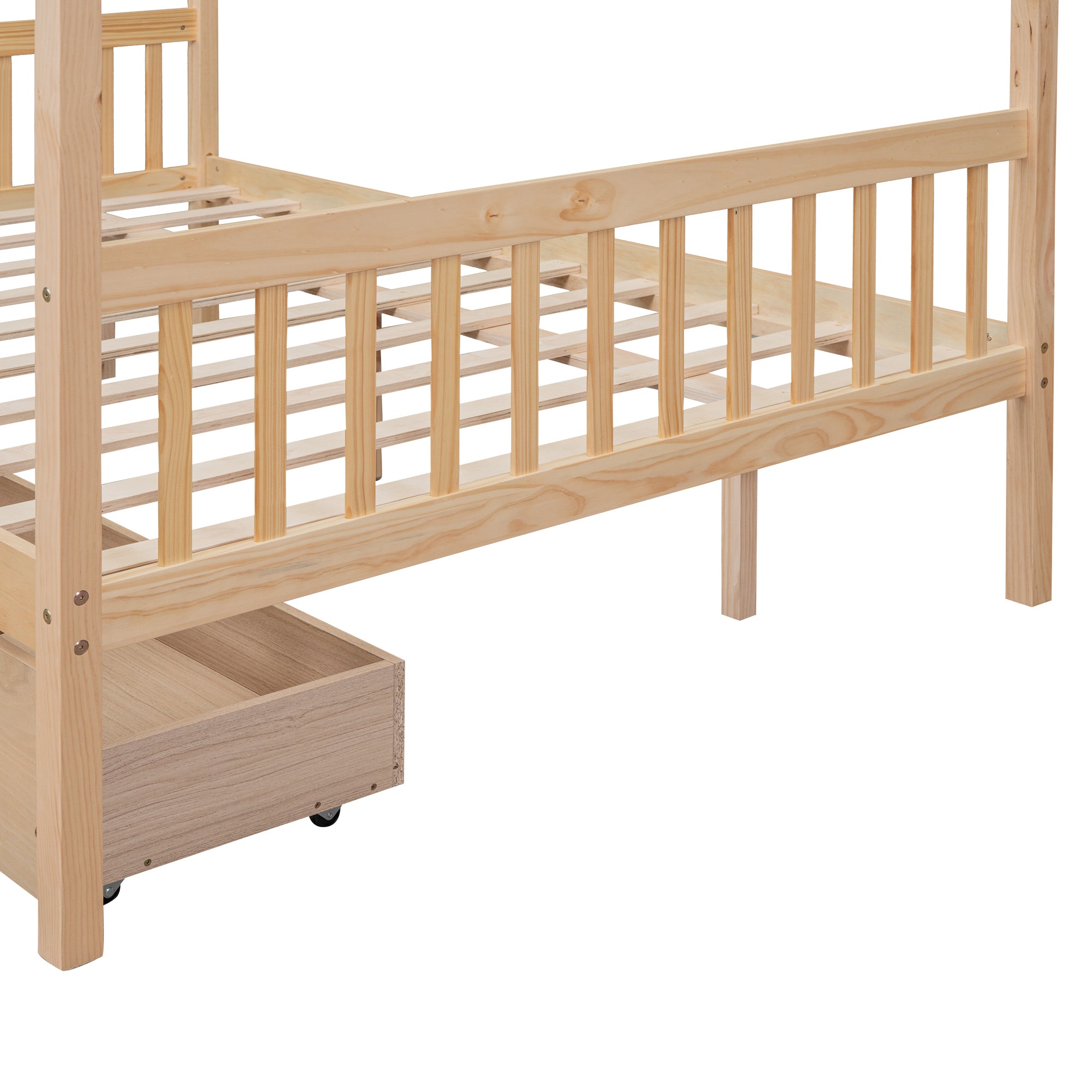 Full Size Wooden House Bed with Drawers, Natural - Atlantic Fine Furniture Melbourne FL