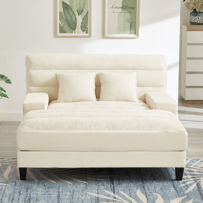 Chaise Bed Lounge Sofa Chair With Adjustable Backrest And LED Light Strip - Beige
