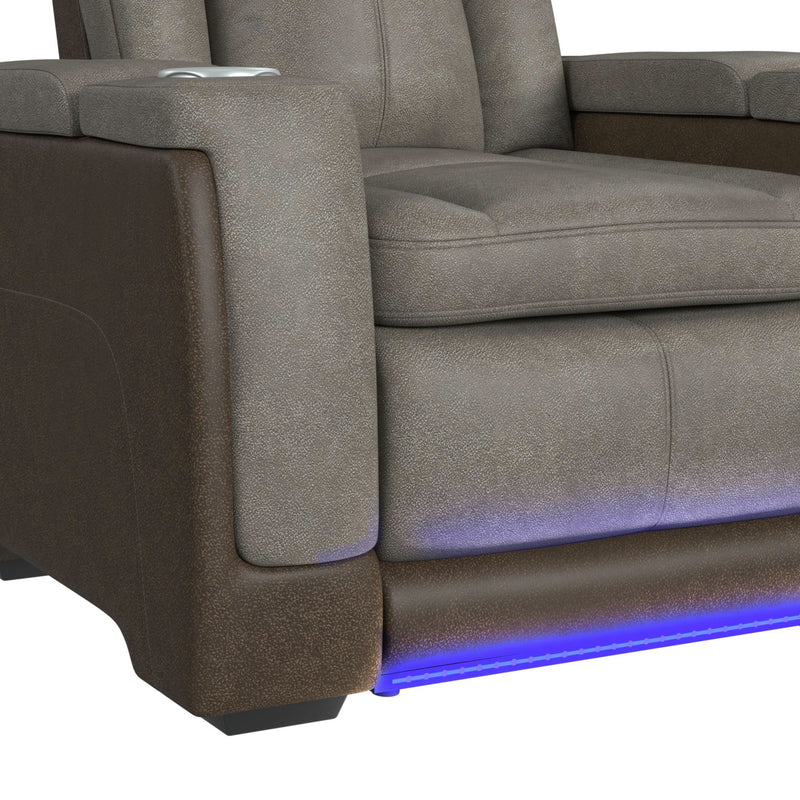 Lantana - Power Motion Recliner With Power Headrest, LED , Wireless Charger And Cup Holder - Rocky Gray/Brown