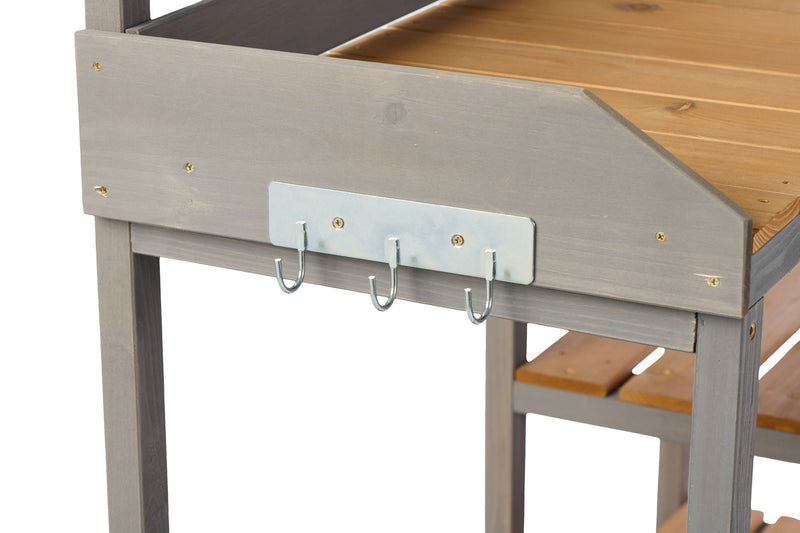 Outdoor Potting - Bench, Workstation Table With Cabinet For Backyard Garden Supplies - Gray / Brown