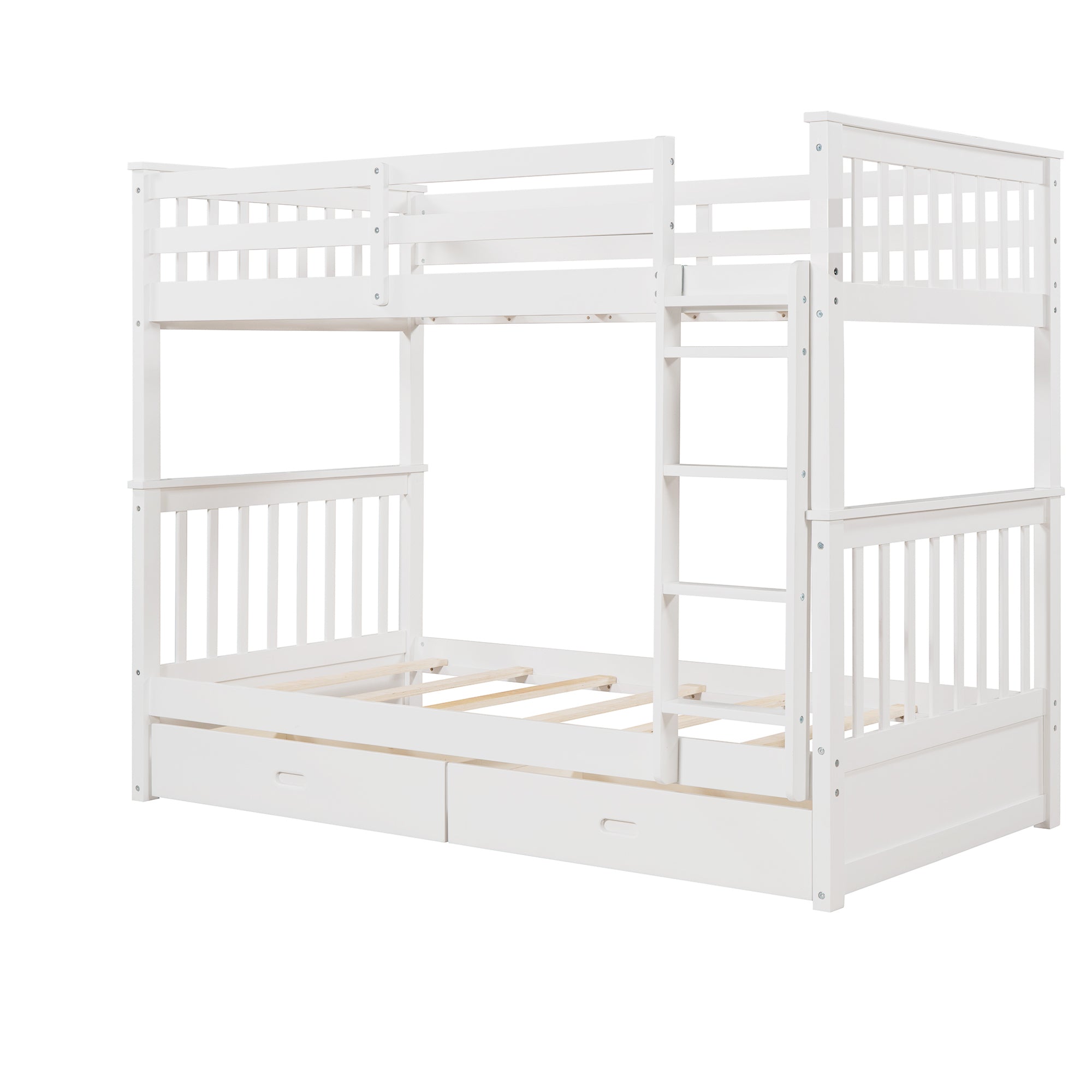 Twin-Over-Twin Bunk Bed with Ladders and Two Storage Drawers (White)(OLD SKU:LT000265AAK) - Atlantic Fine Furniture Melbourne FL